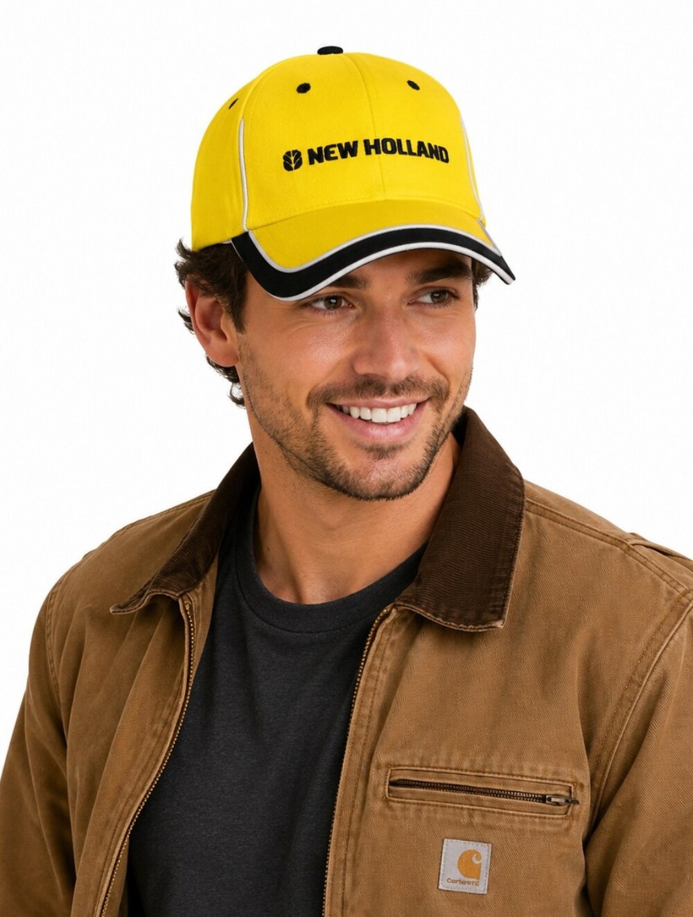 New Holland Agriculture Yellow Black Embroidered Adjustable Cotton Hat Cap